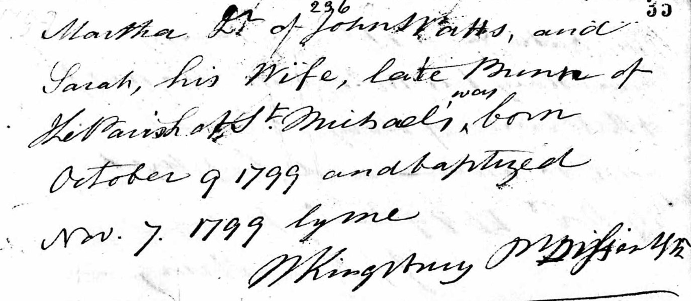 Baptised Martha Watts 7 Nov 1799