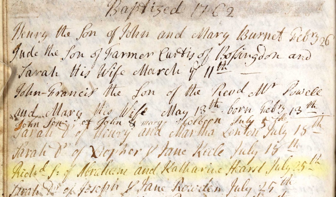 Baptised Richard Hurst 25 July 1762