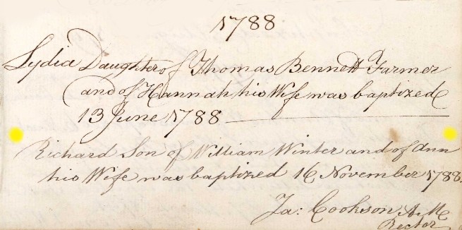 Baptised Richard Winter Priors Dean 16 Nov 1788