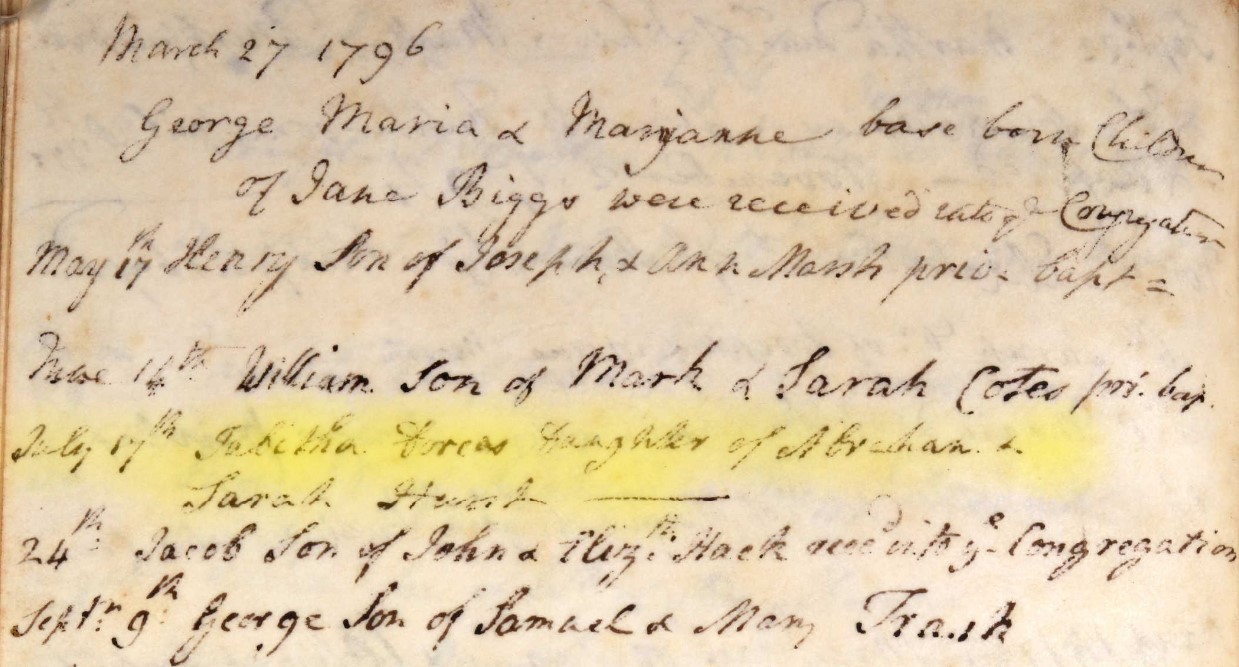 Baptised Tabitha Dorcas Hurst 17 Jul 1796