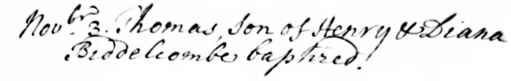 Baptised Thomas Biddelcomb 3 Nov 1755 B