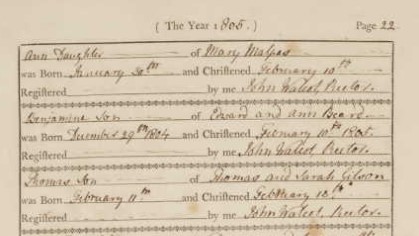 Baptised Thomas Gilson Feb 1805