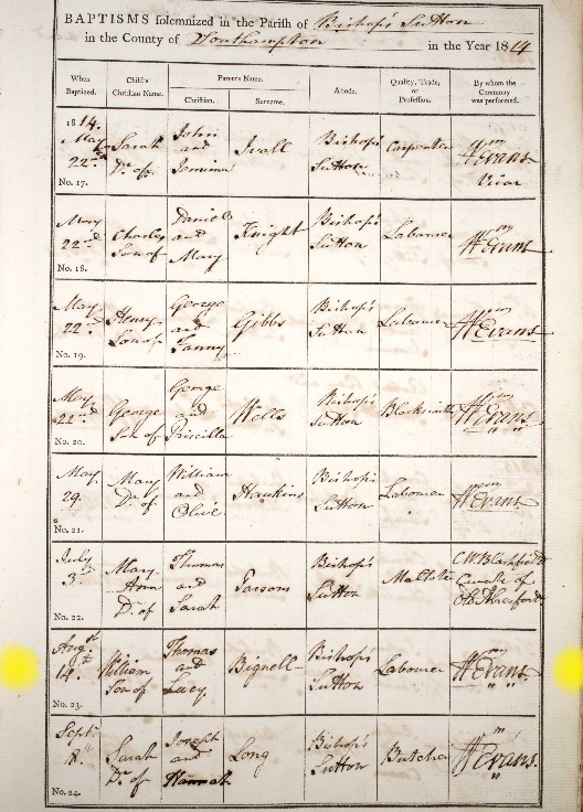 Baptised William Bignell Bishops Sutton 14 Aug 1814 B