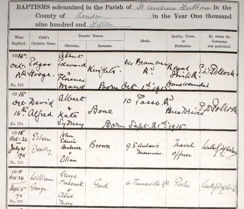 Baptised William George Good 24 Oct 1915