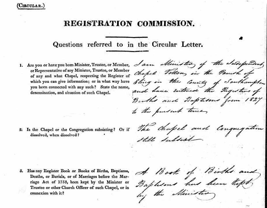 Baptisms Register Meeting House Totton Hampshire CL A