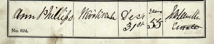 Burials Ann Phillips Wiveliscombe 31 Dec 1855