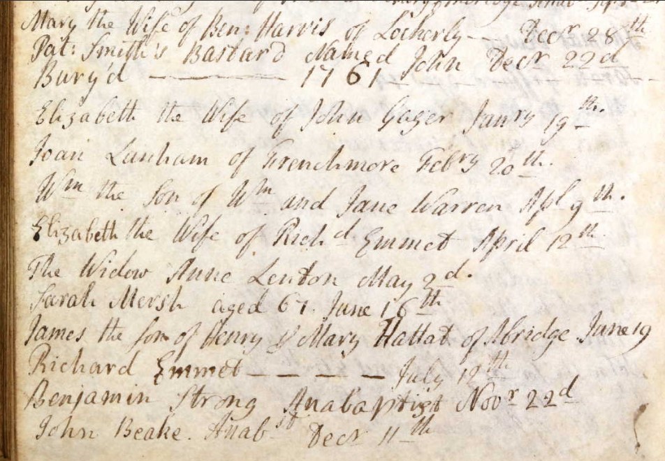 Burials Broughton Elizabeth and Richard Emmet 1761 Year