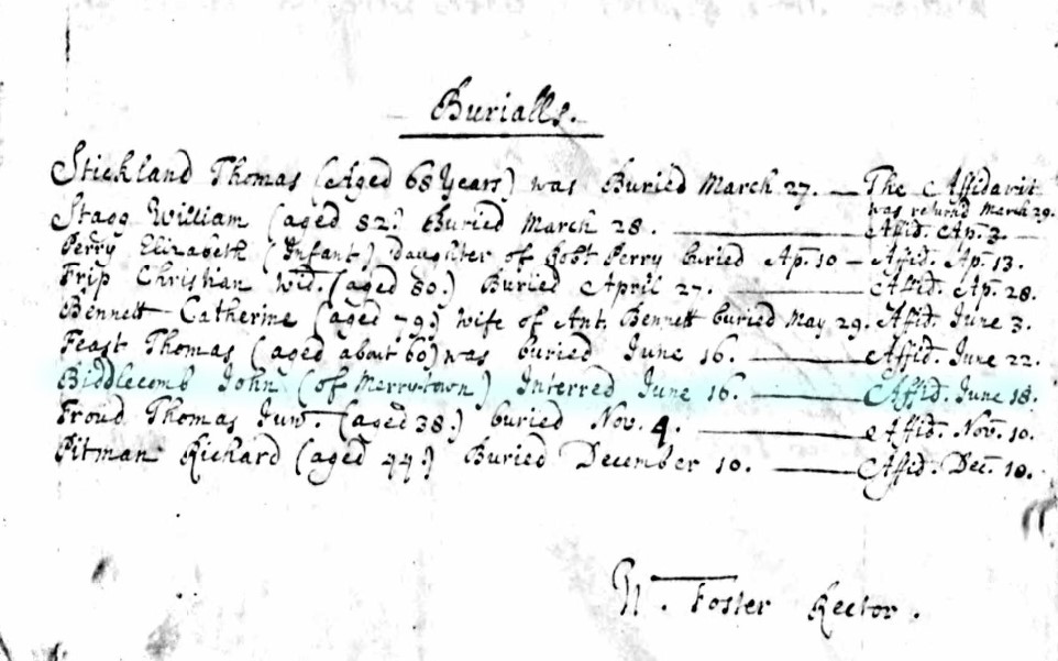 Burials Hampreston 1709