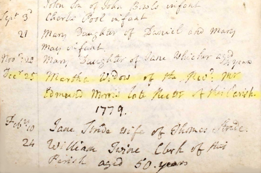 Burials Nursling Martha Morris 25 Dec 1778