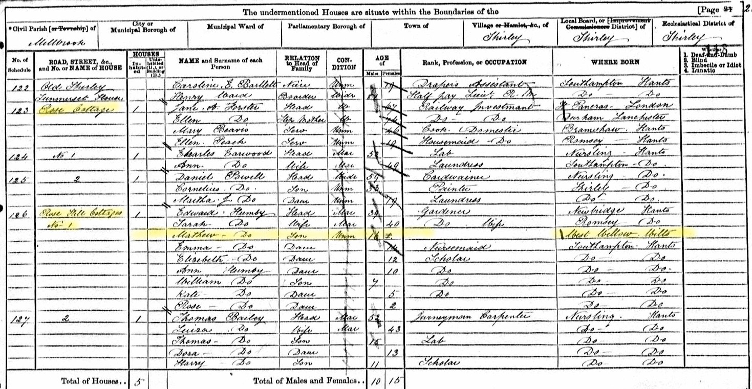 Census 1871 Matthew Humby Millbrook