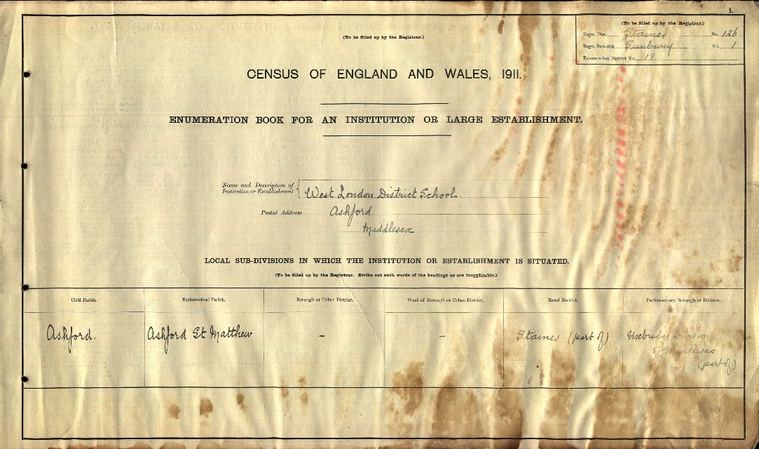 Census 1911 West London District School title page