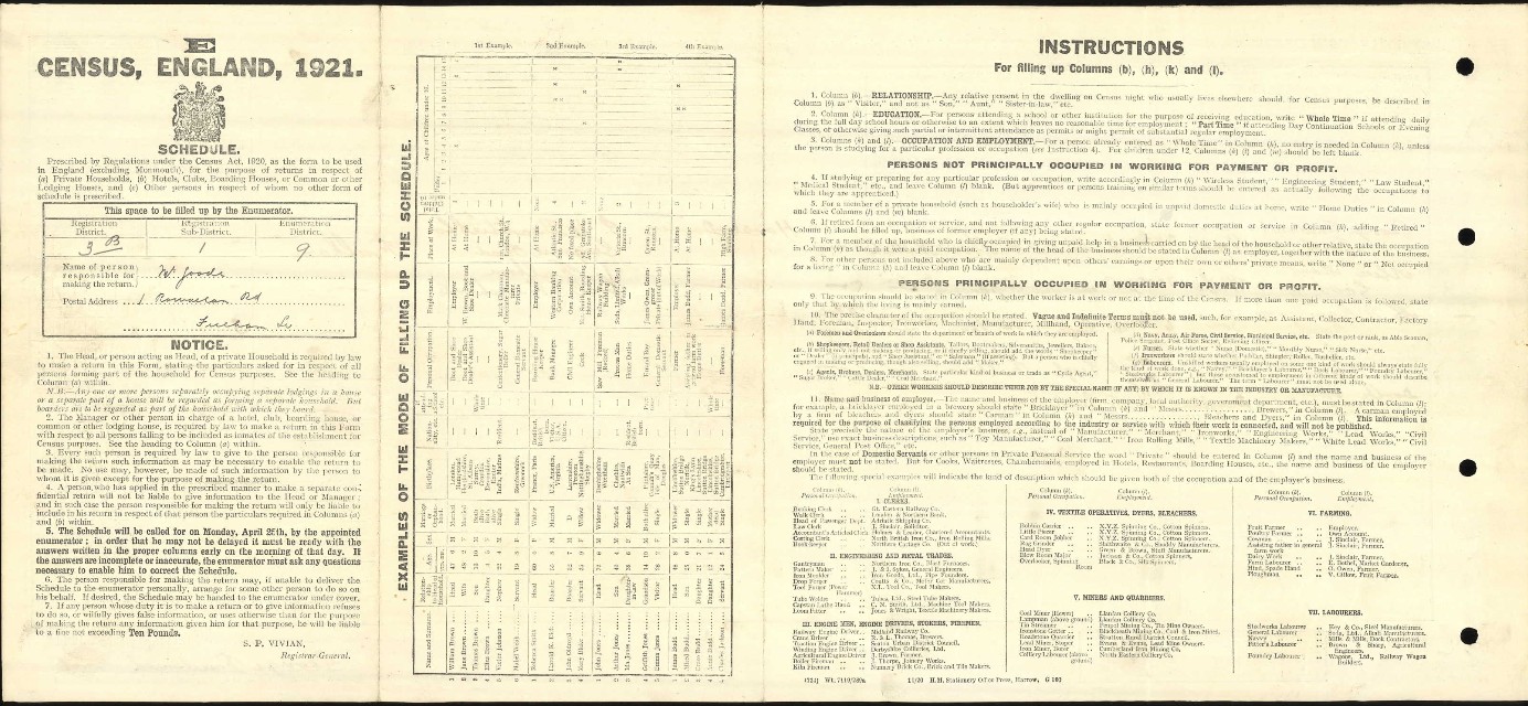 Census 1921 Good 1 Rowallan Road Fulham Address
