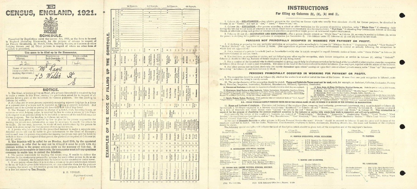 Census 1921 Page 73 Willis Street East India Docks B