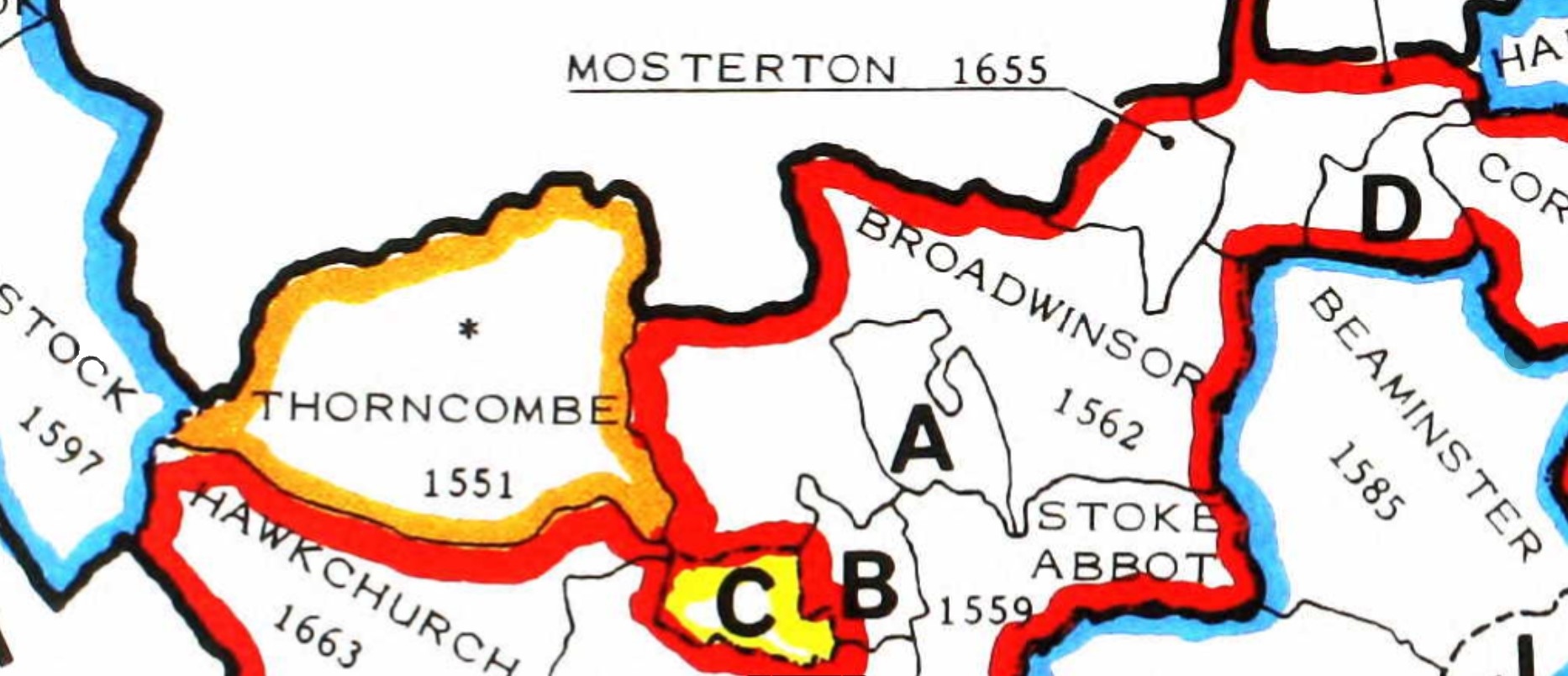 County Parish map Dorset Broadwinsor and Thorncombe