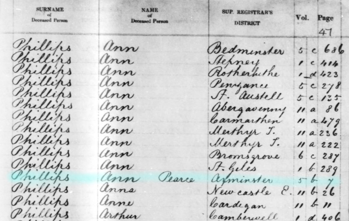 Death Axminster Ann Pearce Phillips Mar Q 1855