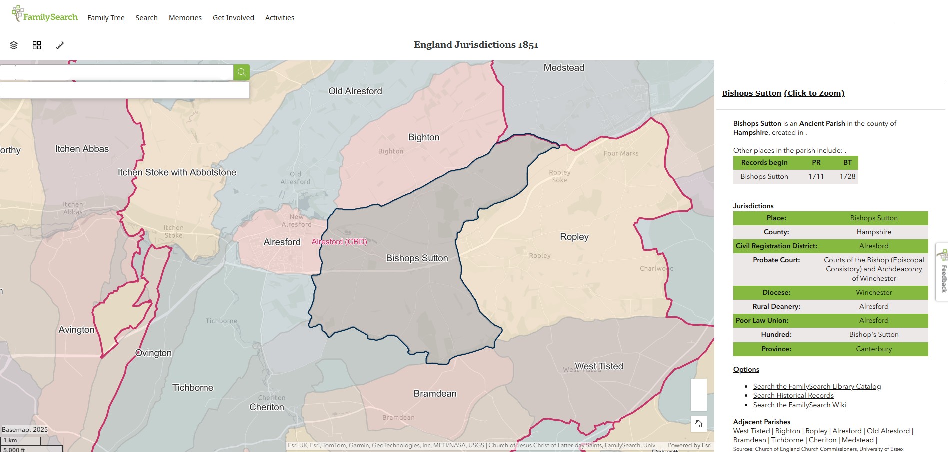 England Jurisdictions 1851 Bishops Sutton 1