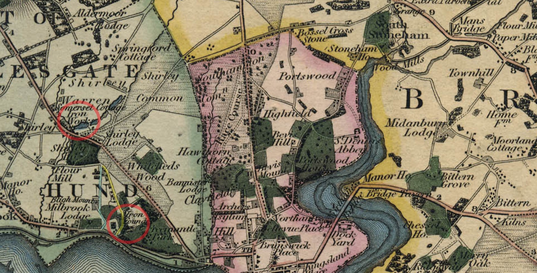 Greenwood Map of Hampshire 1826 Shirley Iron Works