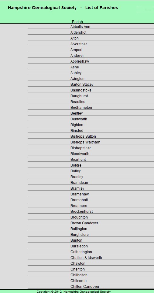 HGS Bap 1660 1751 Parishes List 1
