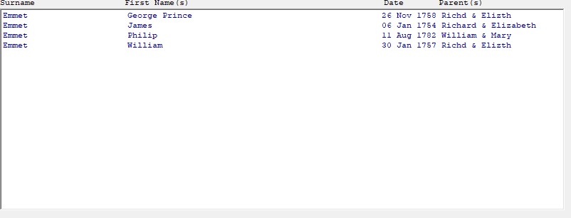 HGS baptisms list 1752 1812 Boughton Emmet
