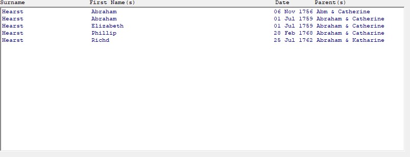 HGS baptisms list 1752 1812 Boughton Hearst