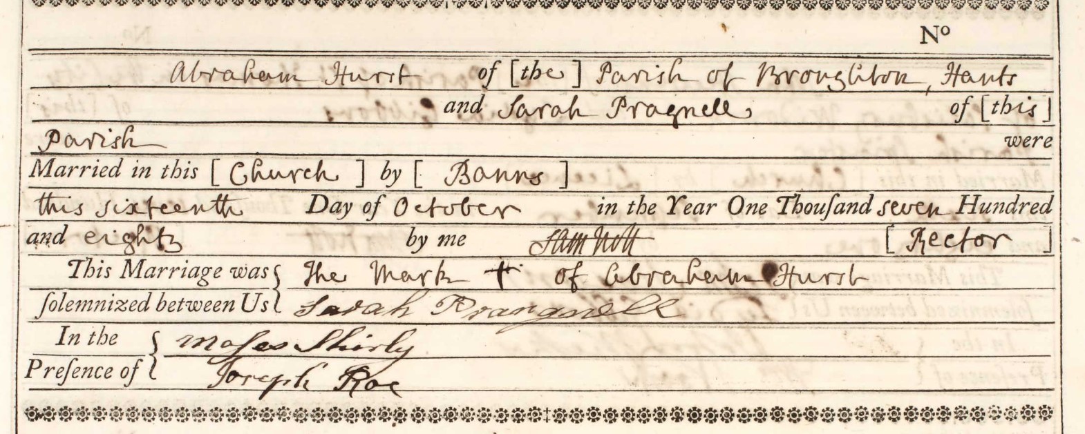 Marriage Abraham Hurst Sarah Pragnell Houghton Cert