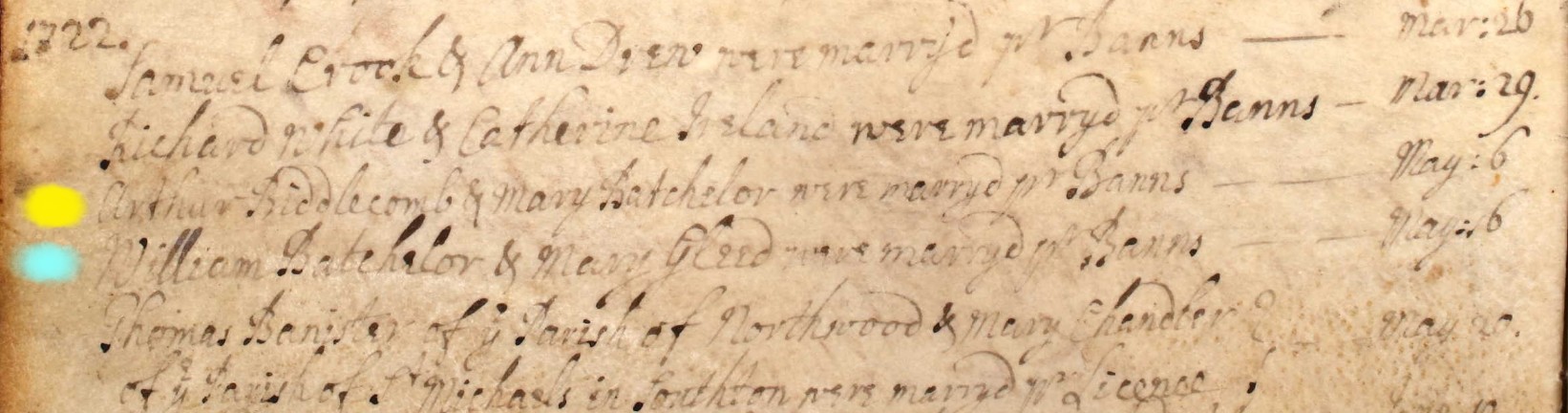 Marriage Arthur Biddlecomb Mary Batchelor Eling