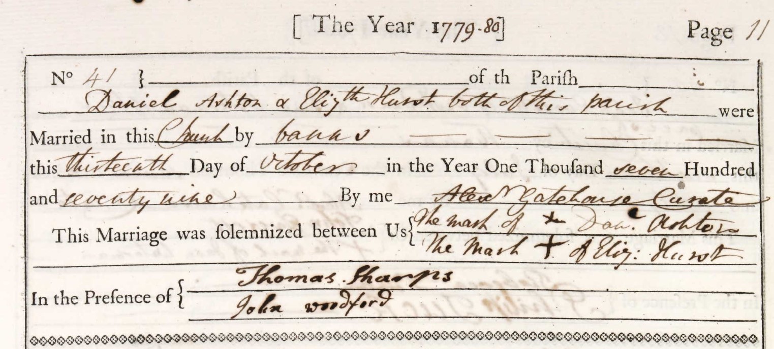 Marriage Daniel Ashton Elizabeth Hurst Broughton Cert