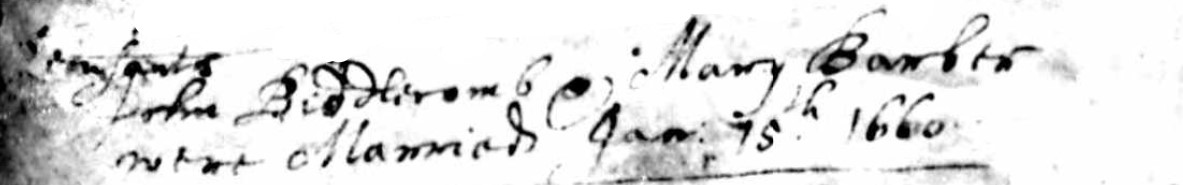 Marriage John Biddlecombe and Mary Bamber Hampreston