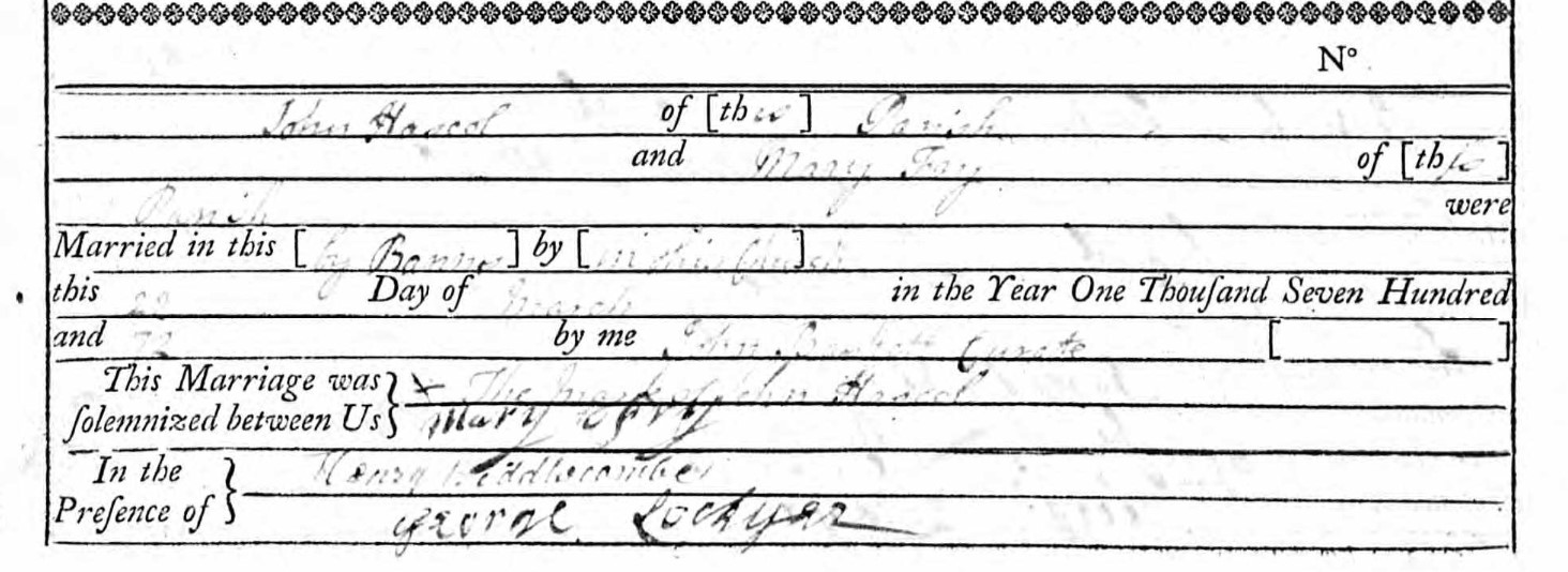 Marriage John Hascol and Mary Fry Kingston