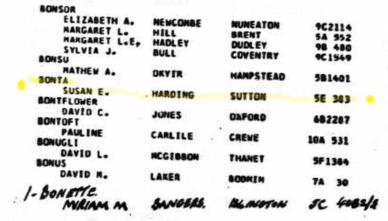 Marriage Peter John Harding Susan E Bonta Sutton Index B