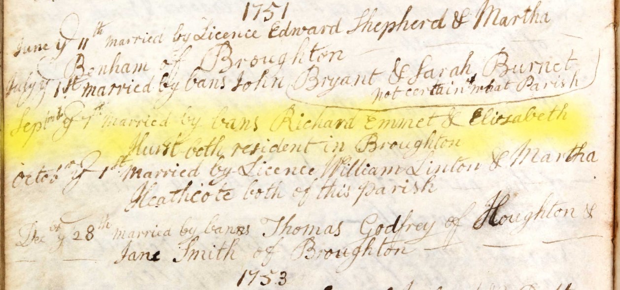 Marriage Richard Emmet Elizabeth Hurst Broughton