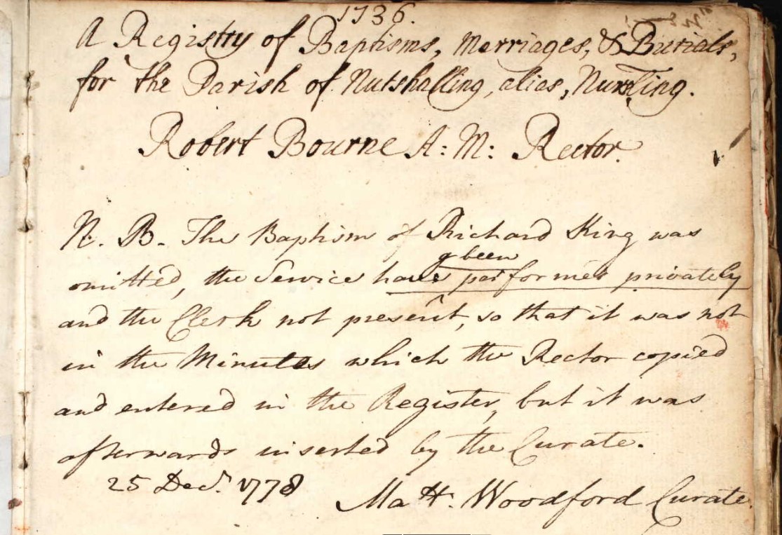 Notes on the Parish Register of Nursling 1736-1797