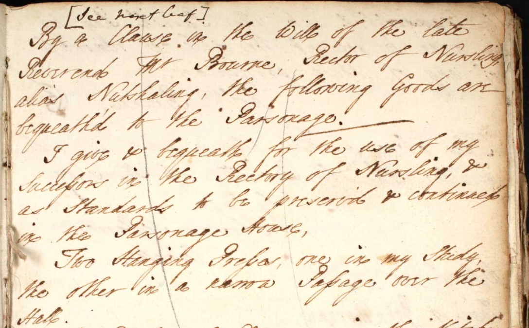 Nursling Register Book 1736 to 1797 Flyleaf 07 Will