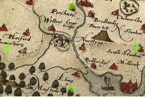 Nursling old Map Saxton 1575