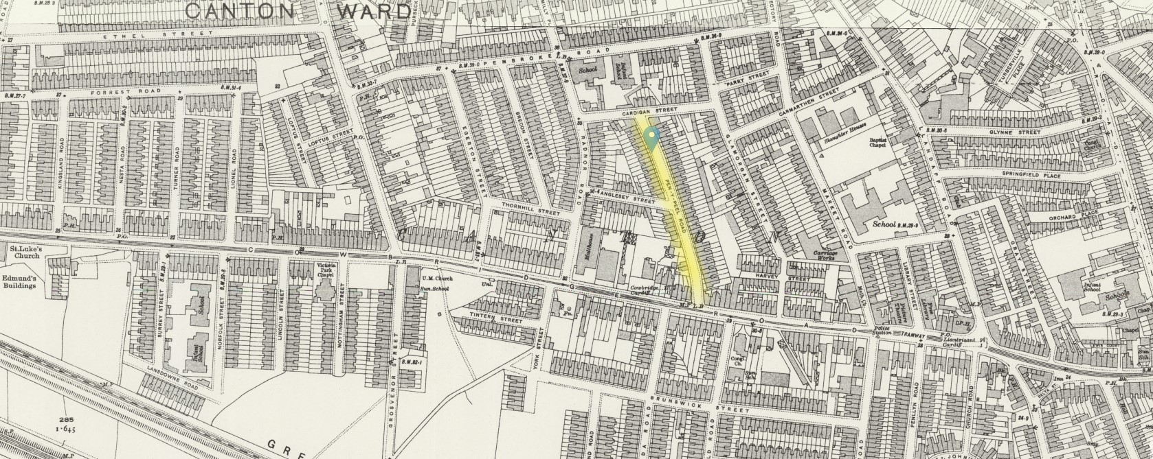 OS 25 Map Cardiff Canton Pen Y Peel Road