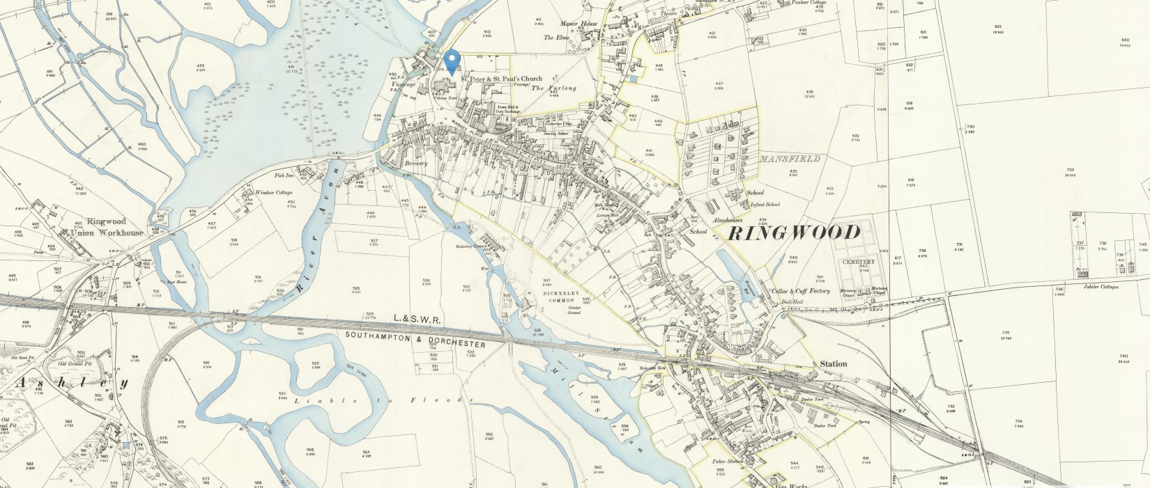 OS 25 Map Ringwood Parish Church