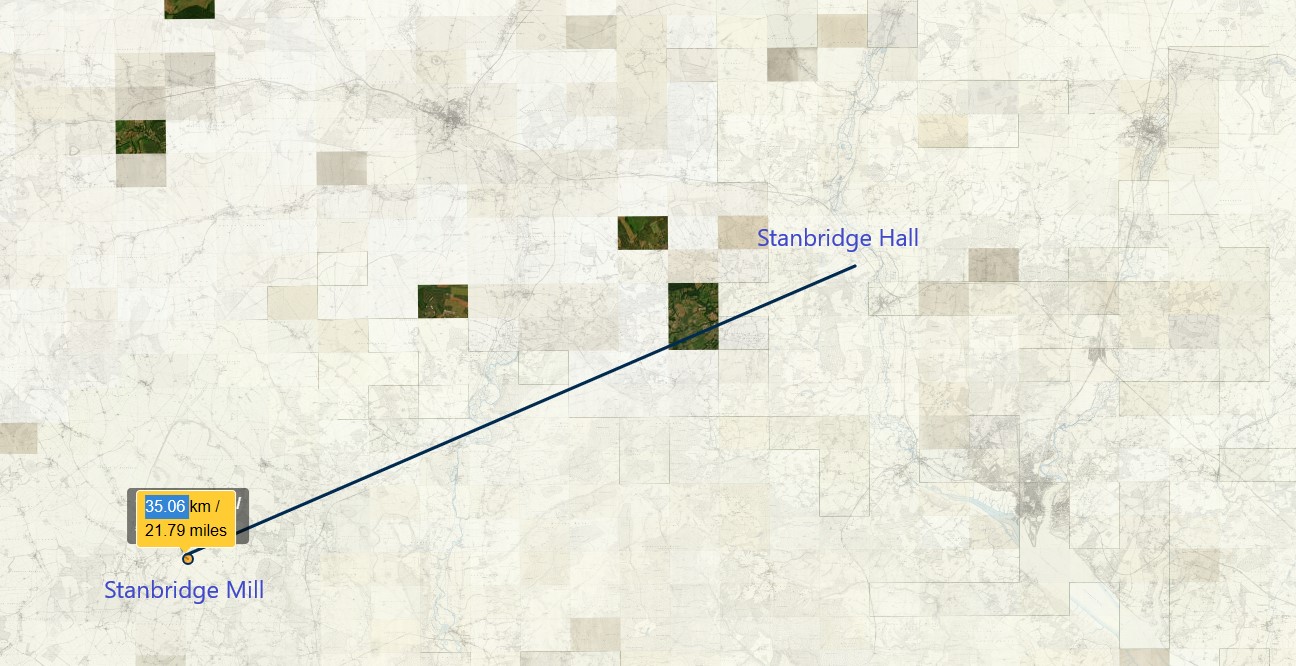 OS 25 Old Map Stanbridge Mill to Stanbridge Hall