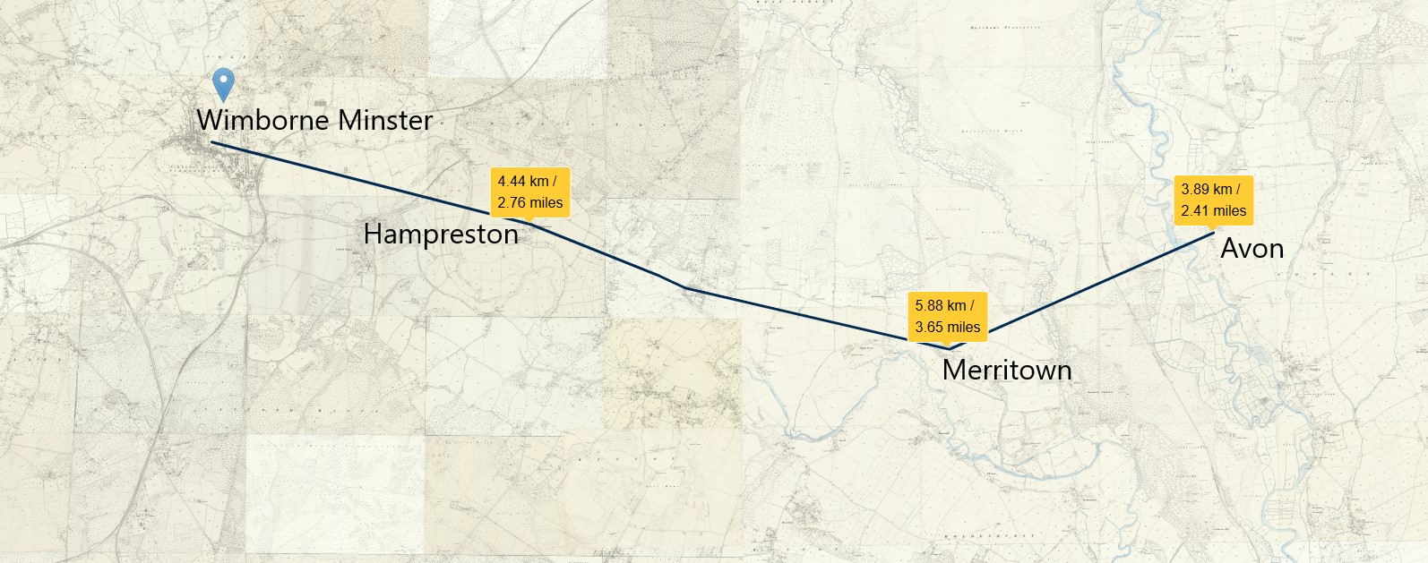 OS 25 Old Map Wimborne Minster Hampreston Merritown Avon