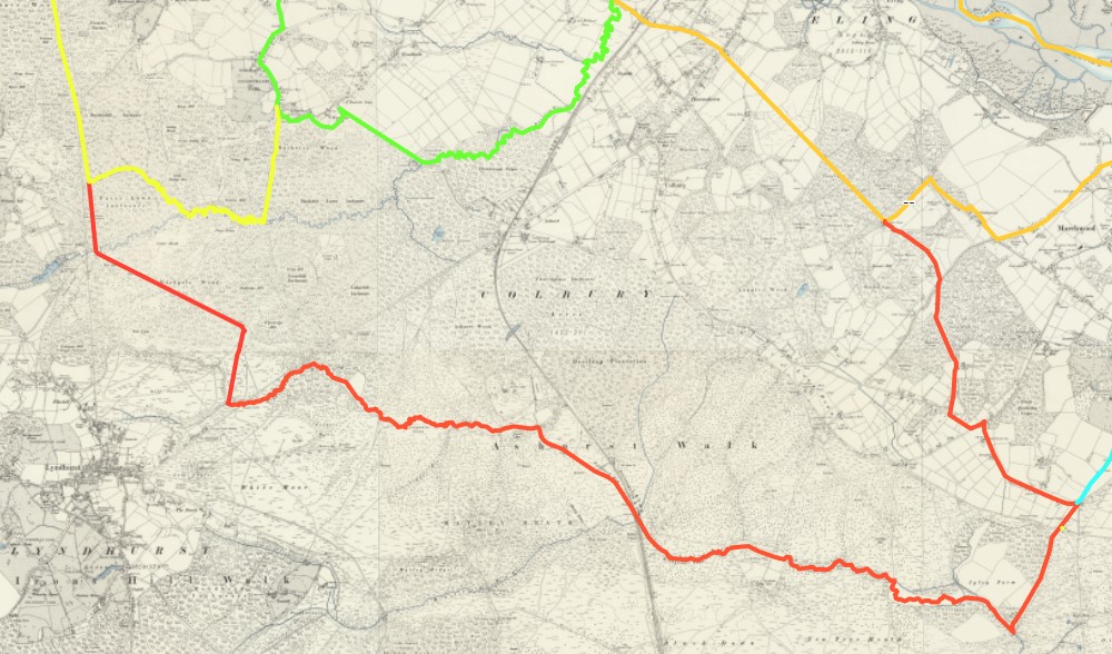 OS 6 Old Map AE Colbury parish boundaries
