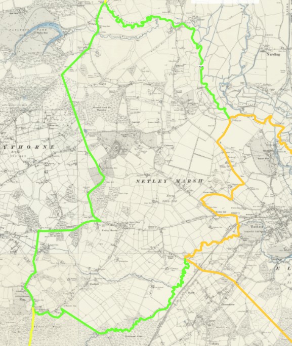 OS 6 Old Map AE Netley Marsh parish boundaries