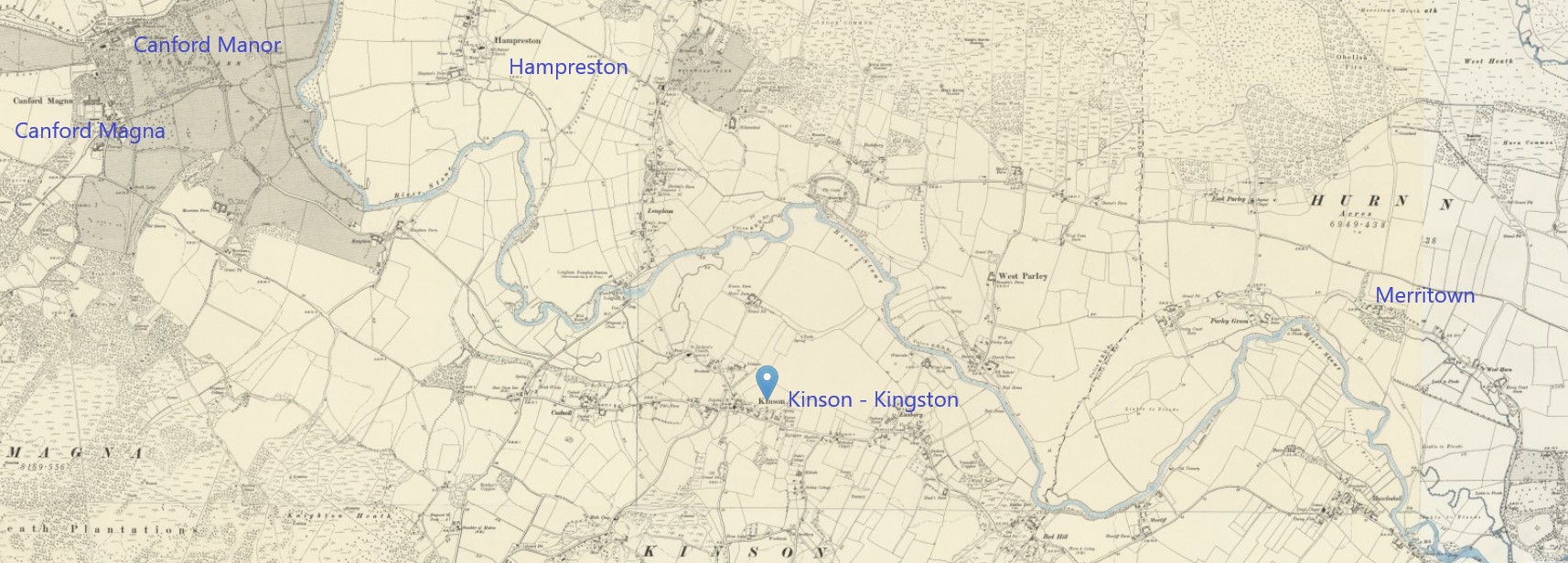 OS 6 Old Map Canford Magna to Merritown