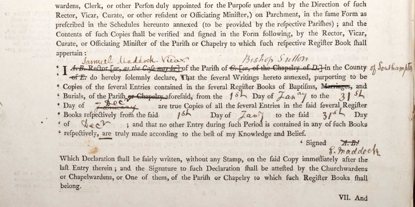 Parish Register Bishops Sutton Baptisms 1813 1855 Front Cover Act p2