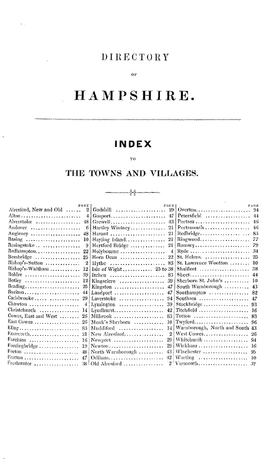 Pigots Directory of Hampshire 1844 Hampshire Index