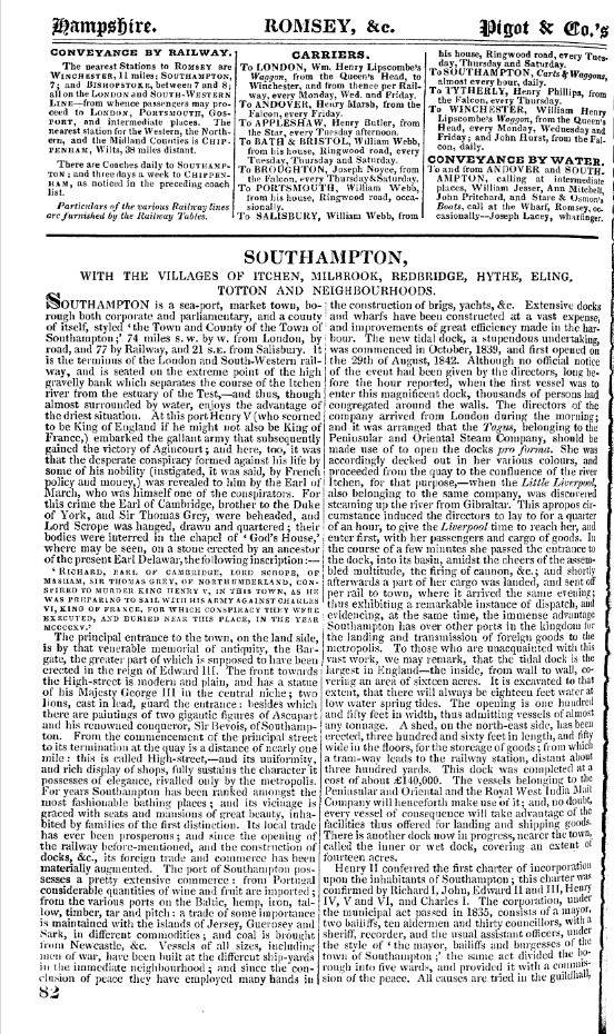 Pigots Directory of Hampshire 1844 Southampton p82