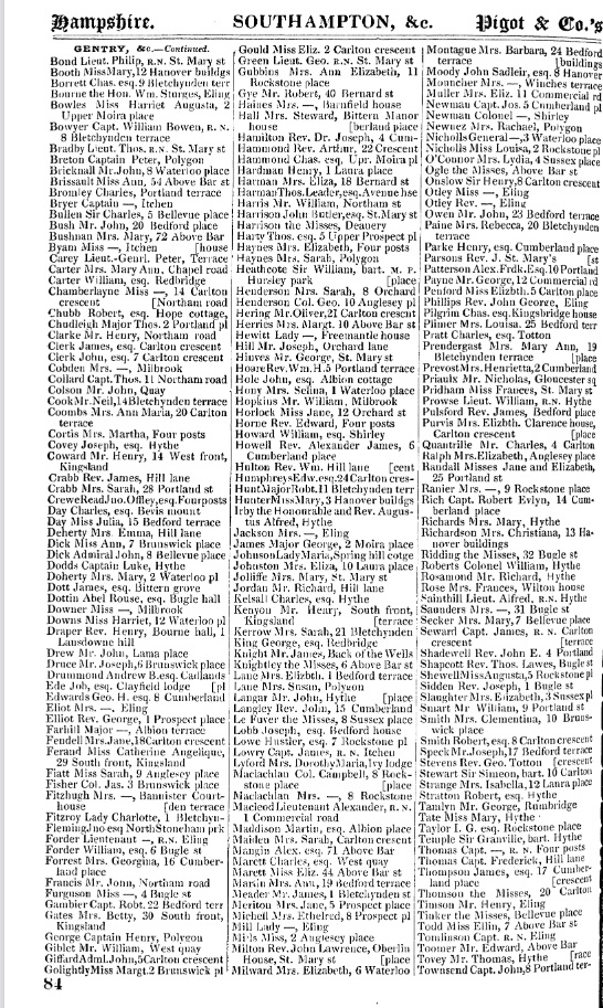 Pigots Directory of Hampshire 1844 Southampton p84