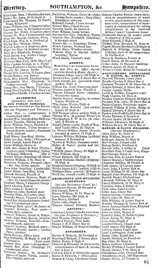 Pigots Directory of Hampshire 1844 Southampton p85
