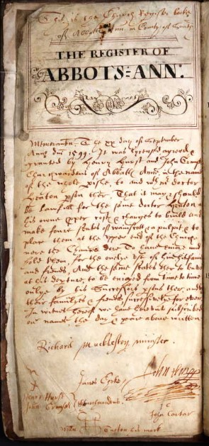Register of Abbots Ann title whole page