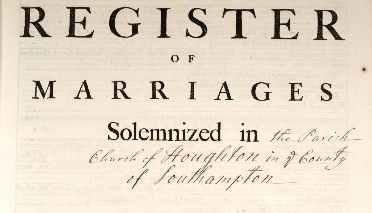 Register of Marriages Proforma Book 1754 Houghton