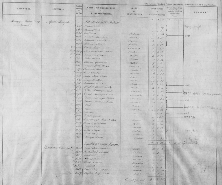 Tithe Apportionment Thorncombe OC Joseph Aplin plots 1