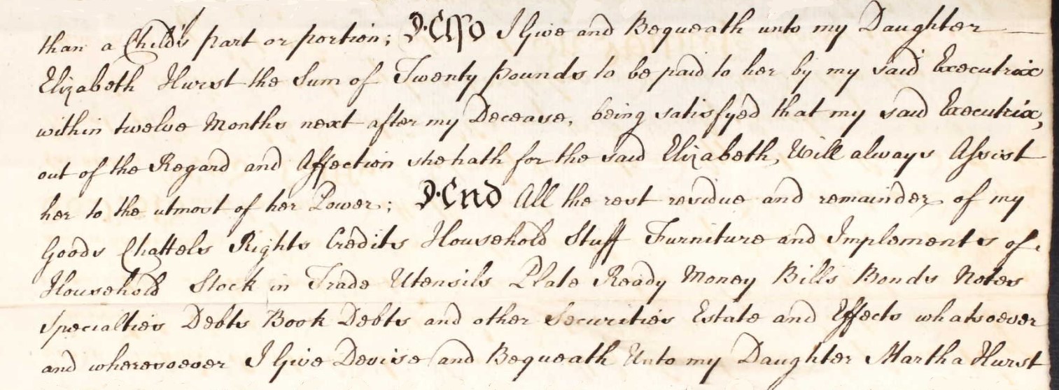 Will of Abraham Hurst of Andover detail 2